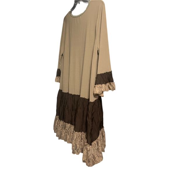 PAISLEY VINE LONG SLV RND NECK MIDI BOHEMIAN DRESS, WOMENS, 2XL, TAN/BROWN, LACE - Picture 6 of 11